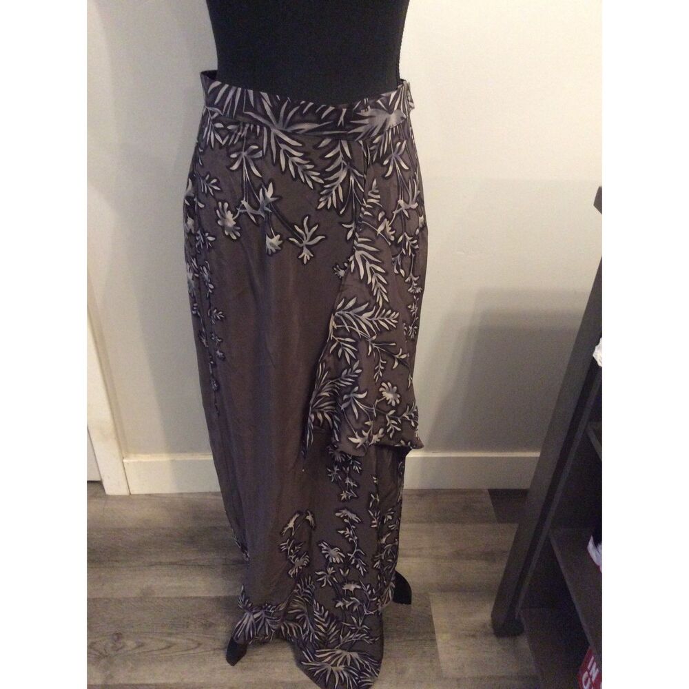80s Vintage Silk Maxi Wrap Skirt Georgiou Studios Floral Gray Size 10